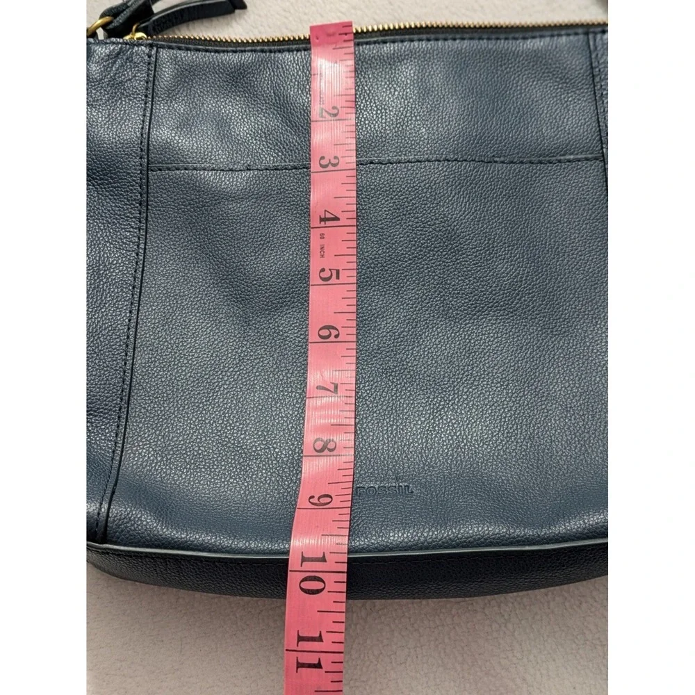 Fossil Navy Blue Leather Purse  Crossbody- Gold Toned Hardware-Square